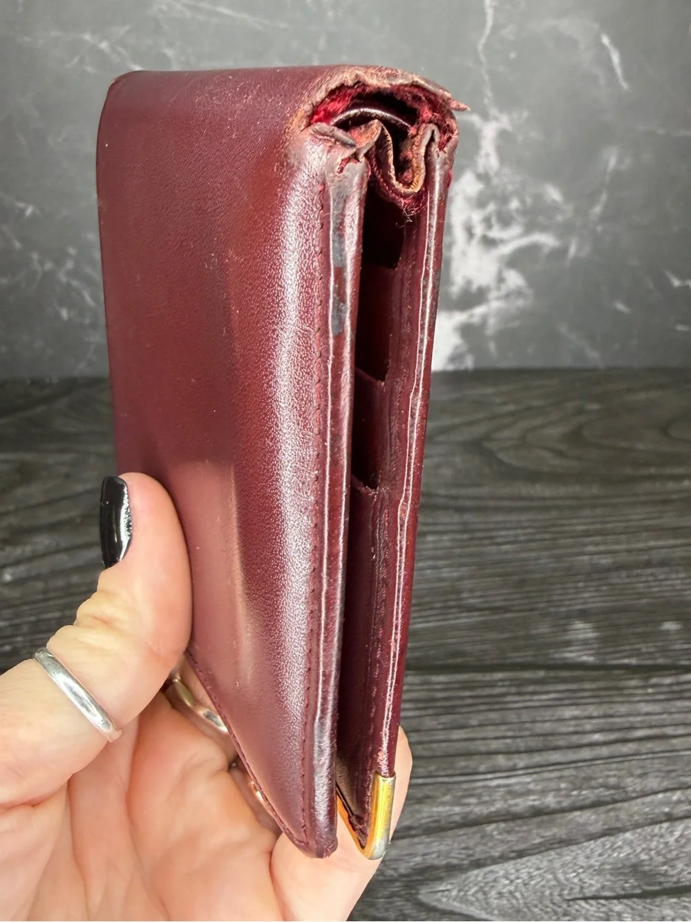 Cartier Must de Cartier Bifold Wallet Burgundy Leather Vintage Authentic